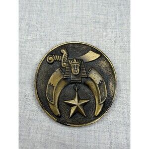 VINTAGE SHRINERS CIRCULAR BELT BUCKLE - SPHINX HEAD-CRESCENT MOON-STAR